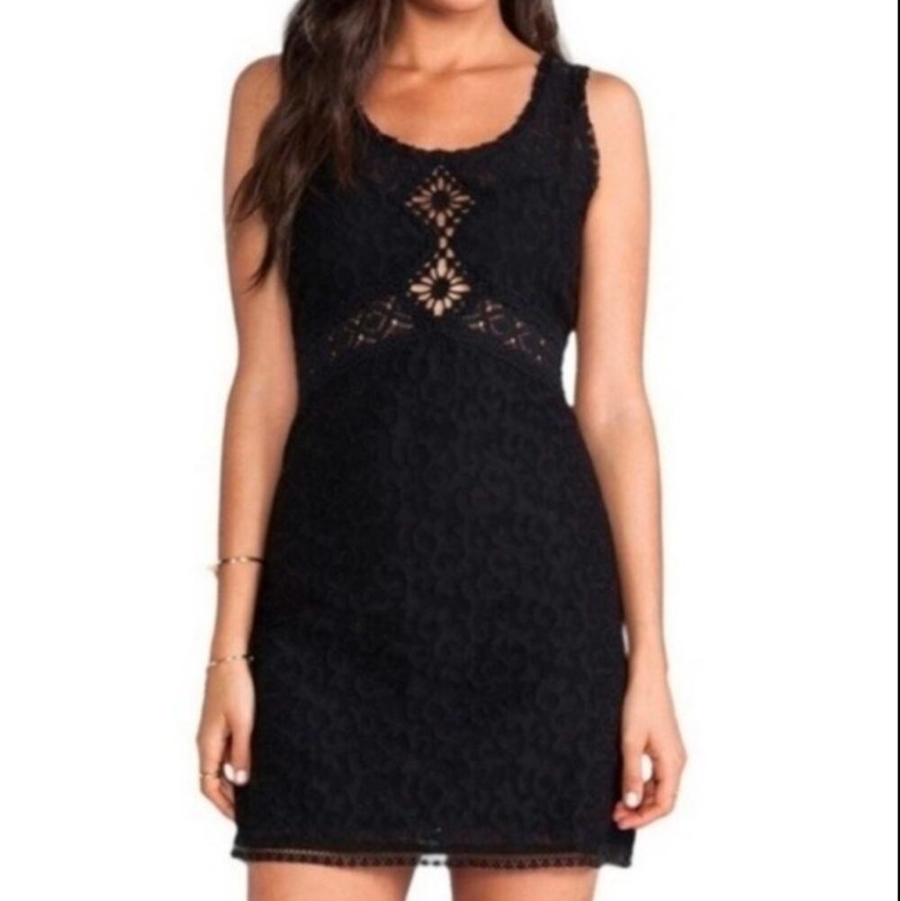 Free People Black Daisy Chain Semo-Sheer Lace Crochet Dress